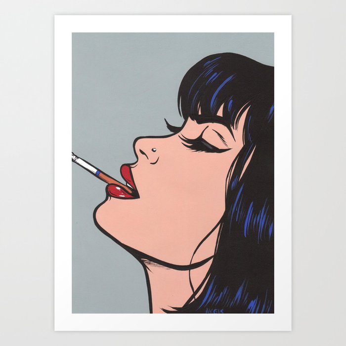 Smoking Comic Girl Art Print