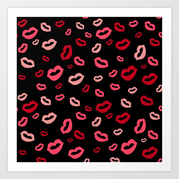 Pink and red kisses on black background Art Print