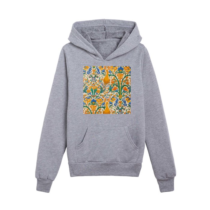 Floral Totem with Whimsical Chickens in the William Morris Style  Kids Pullover Hoodie