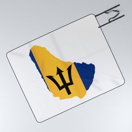 Barbados Islands In Silhouette With Flag Picnic Blanket