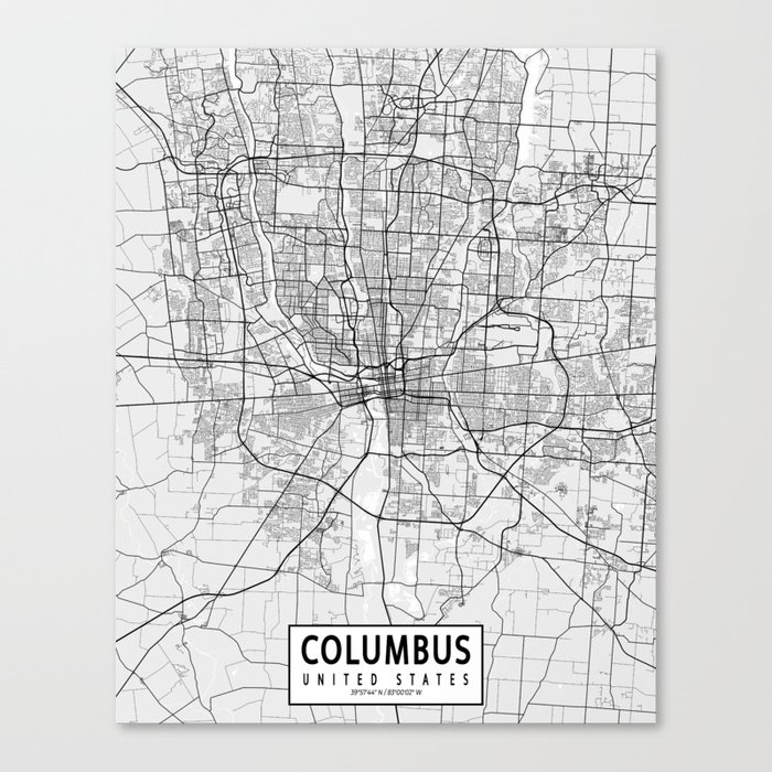 Columbus City Map of Ohio, USA - Light Canvas Print