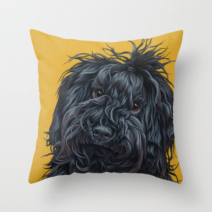 Sweet Puli Puppy Painting, Dreadlock Dog Art, Puli Dog Portrait Throw Pillow