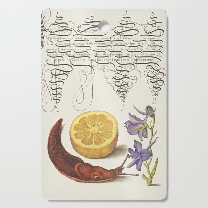 Calligraphic slug and flowers poster Cutting Board