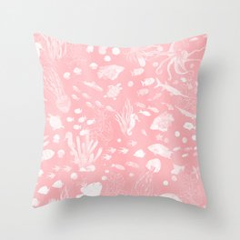 Watercolor Seascape in Pink Throw Pillow