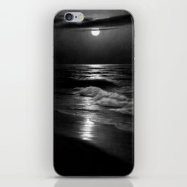 The summer sea moonlit coastal beach and waves with full moon black and white seascape photograph / photography by Rudolf Eickemeyer Jr. iPhone Skin