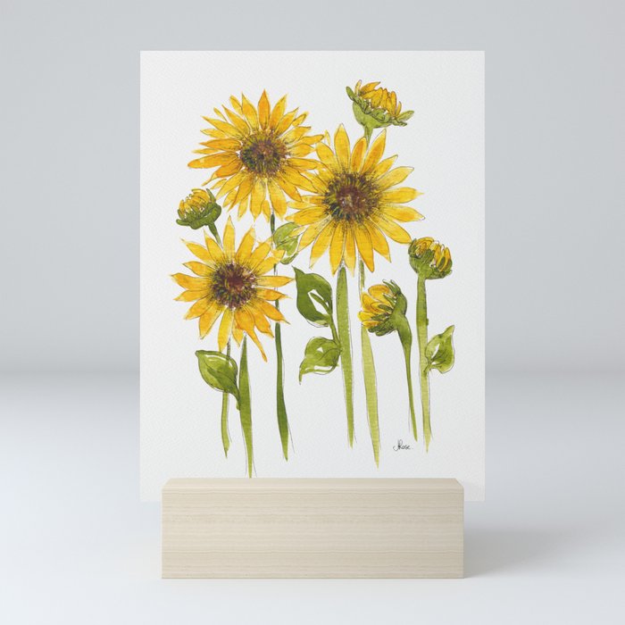 Yellow Sunflower Fields Watercolour Mini Art Print