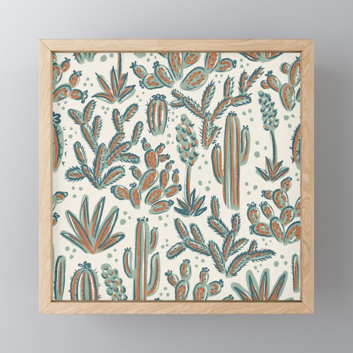 Cactus Desert - sage and copper Framed Mini Art Print