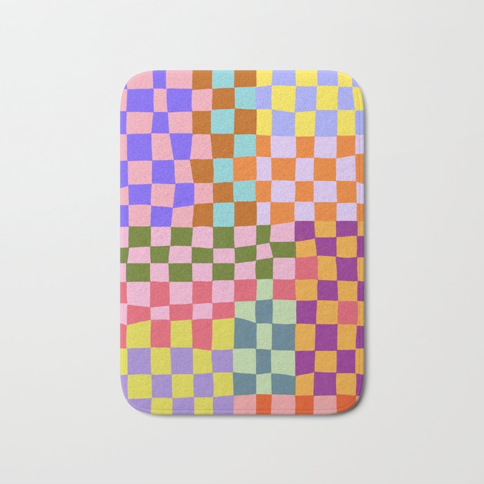 Colorful pastel checker tile  Bath Mat