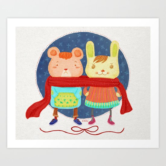 Ms. Rabbit and Mr. Bear Art Print