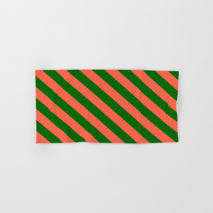 Dark Green and Red Colored Striped/Lined Pattern Hand & Bath Towel
