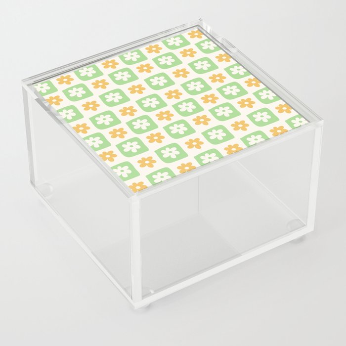 Hand-Drawn Checkered Flower Pattern (Pastel Green & Orange Colors) Acrylic Box