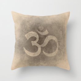 Buddhist symbol Ohm on a grunge background sepia tones Throw Pillow
