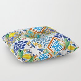 Tiles,mosaic,azulejo,quilt,Portuguese,majolica,lemons,citrus. Floor Pillow