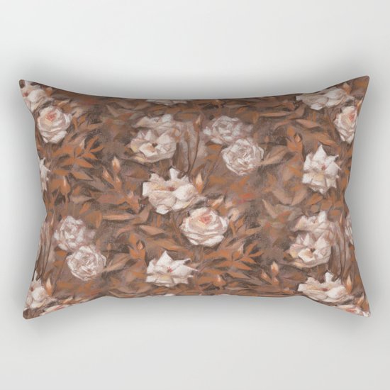 "White roses" hand drawn vintage floral pattern in earth colors Rectangular Pillow