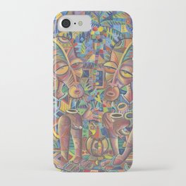 The Happy Villagers IV painting of traditional African village life iPhone Case