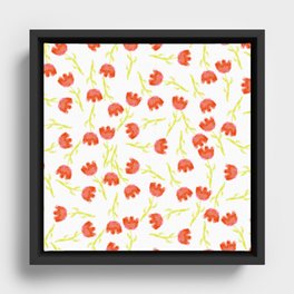 Trendy Hand Painted Yellow Pink Red Watercolor Tulips Floral  Framed Canvas