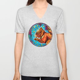Red squirrel in futuristic forest painting V Neck T Shirt
