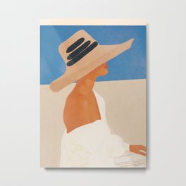 Summer Hat Metal Print | Summer, Minimalist, Lady, Illustartion, Girl, Shape, Sea, Woman, Abstract, Hat 