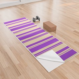 [ Thumbnail: Dark Orchid and Tan Colored Pattern of Stripes Yoga Towel ]