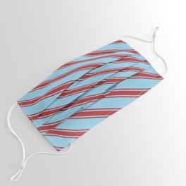 [ Thumbnail: Sky Blue & Red Colored Stripes Pattern Face Mask ]