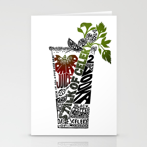 Bloody Mary Cocktail Recipe Linoleum Cut Letterpress Design By Birdsflyover Stationery Cards By Birdsflyover Society6