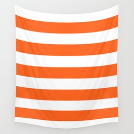 Brave orange - solid color - white stripes pattern Wall Tapestry