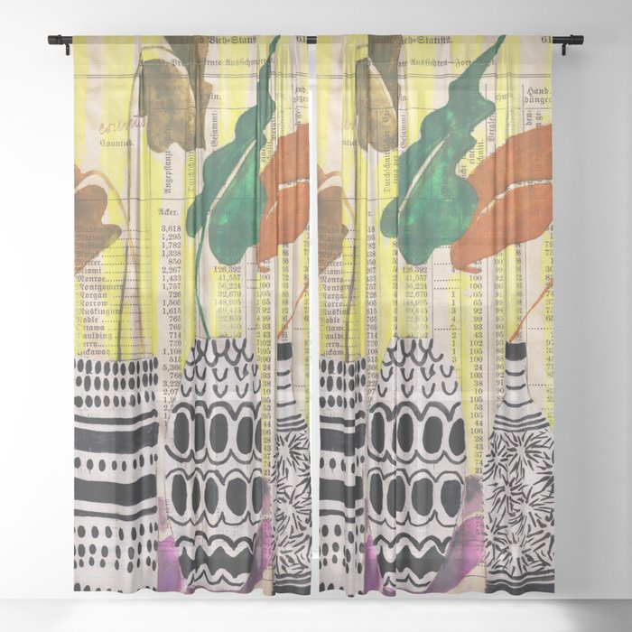 Painting no.8, 3 vases mid century style Sheer Curtain