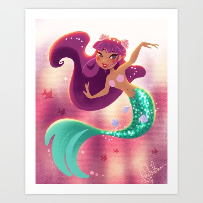 Mermaid With Purple Hair Art Print By Dylanbonner Society6
