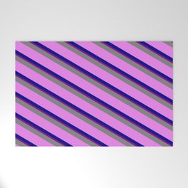 [ Thumbnail: Grey, Violet, Dark Blue & Purple Colored Lined Pattern Welcome Mat ]