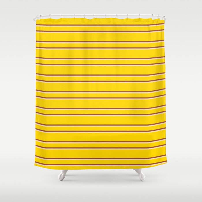 Yellow, Sienna & Tan Colored Lines/Stripes Pattern Shower Curtain