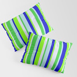 [ Thumbnail: Colorful Powder Blue, Blue, Chartreuse, Lavender & Lime Green Colored Lines Pattern Pillow Sham ]