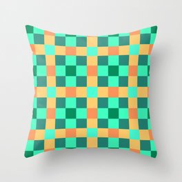 Turquoise Green and Orange Checkered Gingham Pattern Throw Pillow