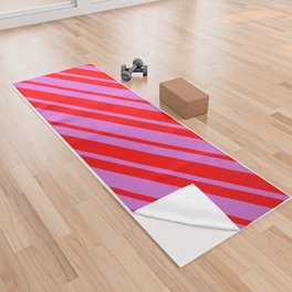 [ Thumbnail: Orchid and Red Colored Stripes Pattern Yoga Towel ]