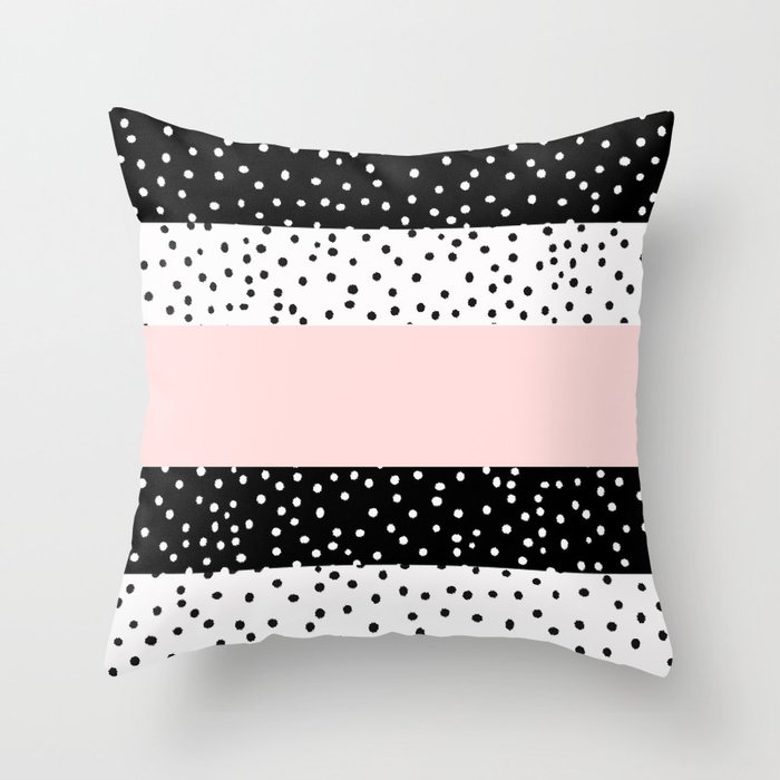 Modern black white blush pink polka dots Throw Pillow