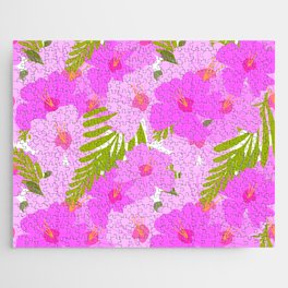 Mid-Century Modern Summer Hibiscus Flowers Pink Jigsaw Puzzle