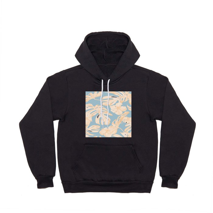 Island Vacation Hibiscus Palm Coral Sky Blue Hoody