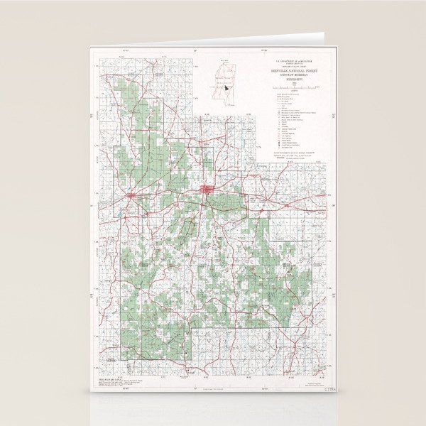 Old Bienville National Forest Map (1964) Vintage Mississippi Woodlands Reserve Atlas Stationery
