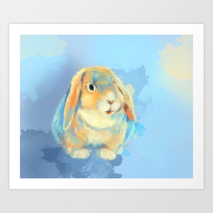 Winter Fluff - Bunny Rabbit Digital Painting Art Print