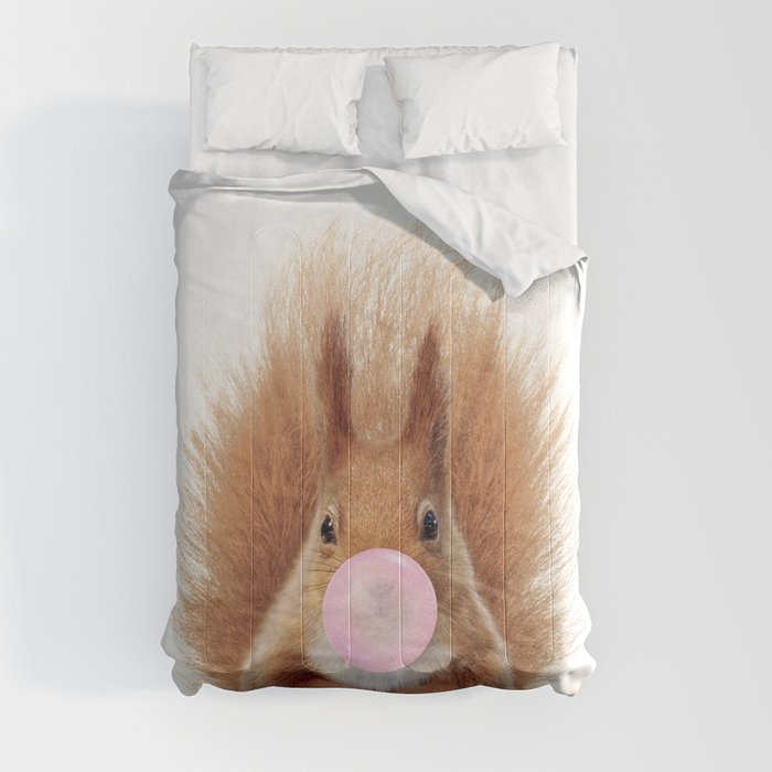 Red Squirrel Blowing Bubble Gum by Zouzounio Art Comforter