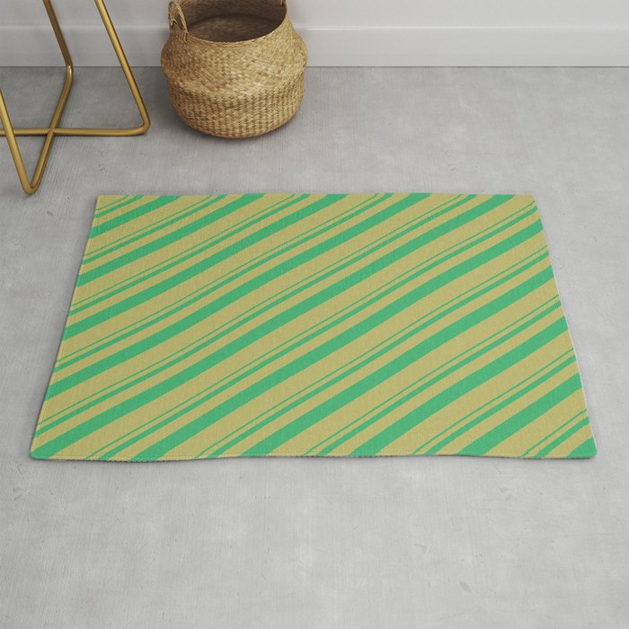 Sea Green and Dark Khaki Colored Lined/Striped Pattern Rug