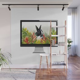 Computer - black & white Bunny Leaves Heliconia Flowers Wall Mural