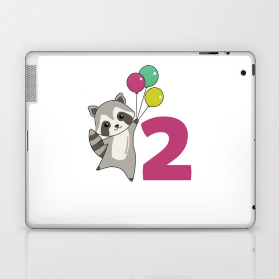 Raccoon Second Birthday Balloons For Kids Laptop & iPad Skin