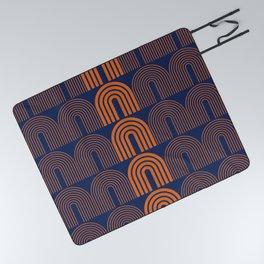 Geometric Shape Patterns 11 in Navy Blue Orange (Rainbow) Picnic Blanket