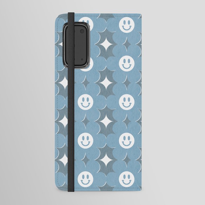 Retro happy smiley blooms pattern  # summer pale blue Android Wallet Case