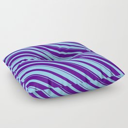 [ Thumbnail: Sky Blue & Indigo Colored Striped Pattern Floor Pillow ]