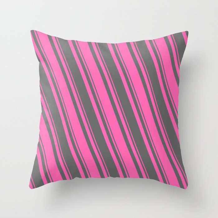 Hot Pink and Dim Grey Colored Pattern of Stripes Throw Pillow