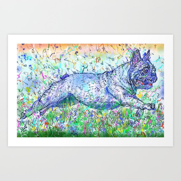 FRENCH BULLDOG RUNNING - watercolor and ink portrait.1 Art Print