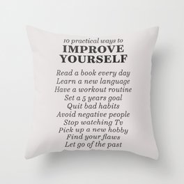 Improve yourself, motivational list for good habits, workout, daily routine, set life goals Throw Pillow