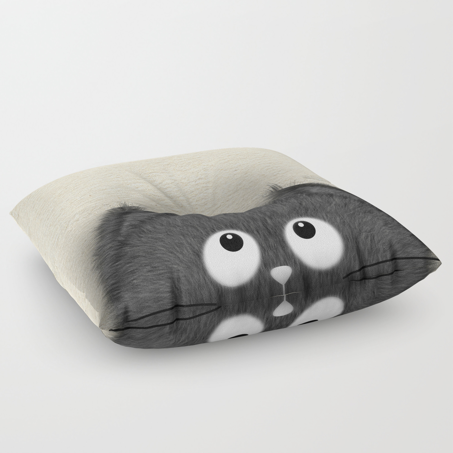 Cute Fluffy Black Cat Peaking Out Floor Pillow By K9printart