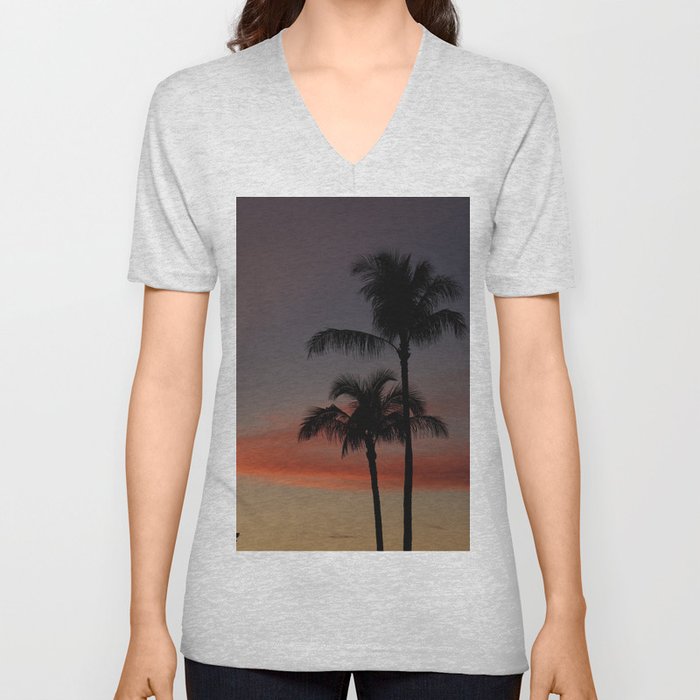 Hawaiian Palm Trees V Neck T Shirt